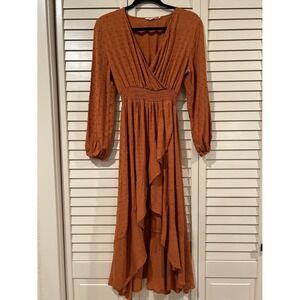 Kormei Rust V Neck High Low Flowy Boho Maxi Dress Size S